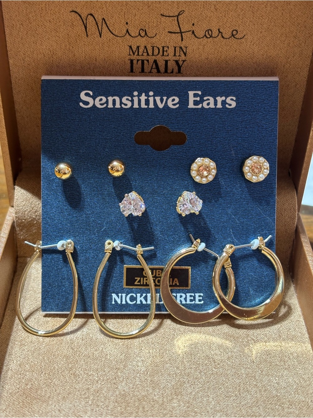 Sensitive Ears Gold Tone Hoop & Stud Earrings Set